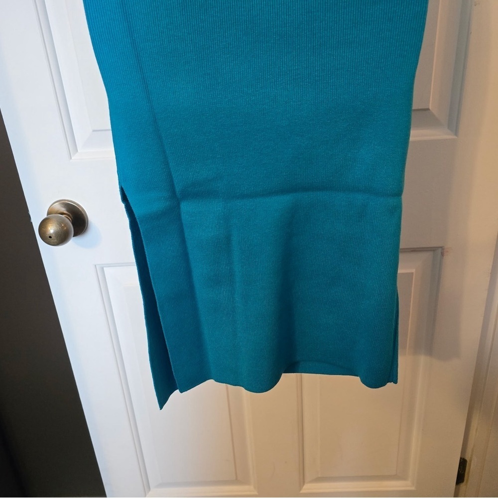 The Frolic Blue Knit Woman’s Rhea Bodycon Dress Medium NWT Slit Halter Bandeau - Picture 7 of 10